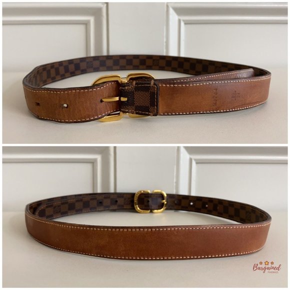 Authentic Louis Vuitton Damier Ebene Canvas Leather Mini 25mm Buckle Belt 80/32 main image 6